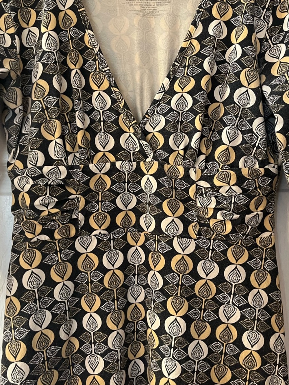 Patagonia V-Neck Geometric Organic Cotton Dress MCM 3/4 Sleeve Faux Wrap Margot - Picture 3 of 4